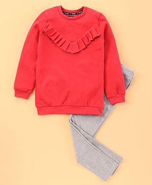 Pine Kids Full Sleeves Top & Bottomwear - Red