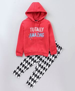 Pine Kids Full Sleeves Top & Bottomwear Set Text Print - Pink Black
