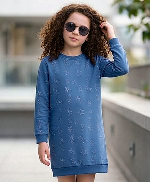 Pine Kids Full Sleeves Bio Wash Frock Printed - Blue