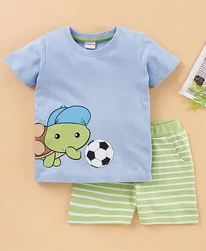 Babyhug Half Sleeves Tee & Shorts Set Tortoise Print - Green Blue