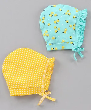 Babyhug 100% Cotton Cap Multi Print Pack of 2 - Blue Yellow
