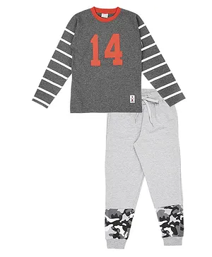 RAINE AND JAINE Full Sleeves Number Patch Tee With Pajama - Grey