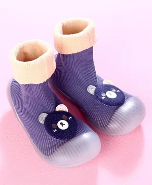 Hoppipola Teddy Embellished Sock Shoes - Dark Blue