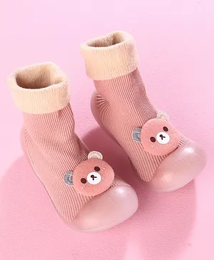 Hoppipola Teddy Embellished Sock Shoes - Pink