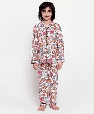 Maxence Full Sleeves Ice Cream Print Night Suit - Pink