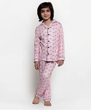 Maxence Full Sleeves Bulb Print Night Suit - Pink