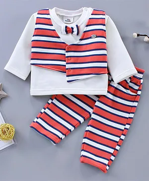 Mom's pet Striped Waistcoat With Tee & Pant - Red