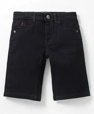 Indian Terrain Solid Denim Shorts - Black
