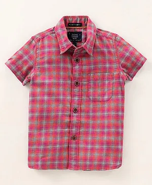 Indian Terrain Half Sleeves Woven Cotton Checked Shirt - Pink