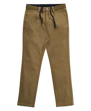 Indian Terrain Full Length Solid Flat Front Trouser - Khaki