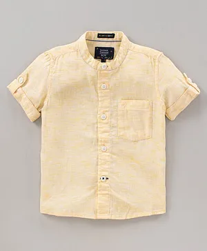 Indian Terrain Half Sleeves Solid Color Textured Shirt - Light Yellow
