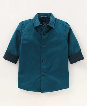 Indian Terrain  Full Sleeves Solid Color Shirt - Teal Blue