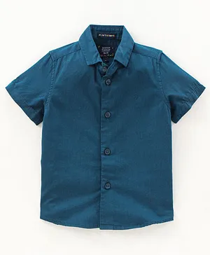 Indian Terrain  Half Sleeves Solid Color Shirt - Teal Blue