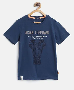 Indian Terrain Half Sleeves Tee Elephant Print - Navy Blue