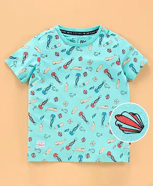 Indian Terrain Half Sleeves T-Shirt Marine Life Print - Mint Green