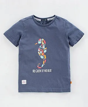 Indian Terrain Half Sleeves Tee Sea Horse Print - Blue