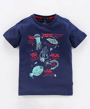 Indian Terrain Half Sleeves T-Shirt Marine Life Print - Ink Blue