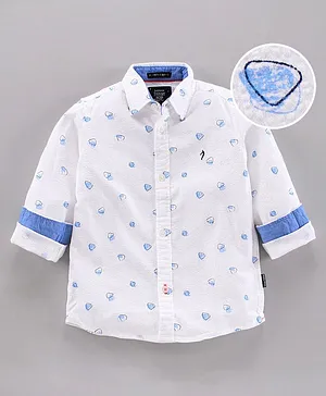 Indian Terrain Full Sleeves Woven Cotton Printed Shirt - White Blue