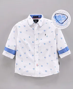 Indian Terrain Full Sleeves Woven Cotton Printed Shirt - White Blue
