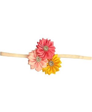 Akinos Kids Satin Flower Headband - Pink & Yellow