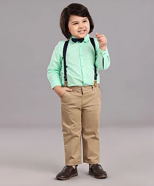 Babyoye Full Sleeves Shirt & Suspender Pant With Bow - Green