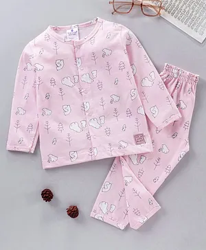 First Smile Full Sleeves Shirt & Pajama Set Bear Print - Pink