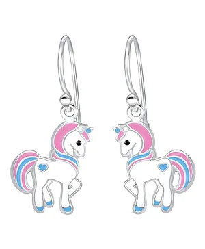 Aww So Cute Unicorn Design 925 - 92.5 Sterling Silver Dangle Earrings - Multi-Colour