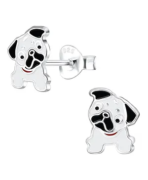 Aww So Cute Puppy Pug Design 925 - 92.5 Sterling Silver Stud Earrings - White