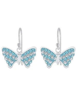 Aww So Cute Butterfly Design 925 - 92.5 Sterling Silver Dangle Earrings -  Blue