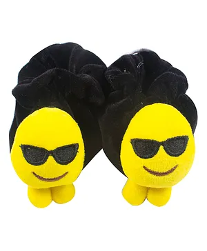 Ole Baby Tie Knot Velvet Sock Shoes Emoji Applique - Black
