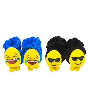 Ole Baby 3D Tie Knot Velvet Sock Shoes Emoji Applique Pack of 2 - Blue Black