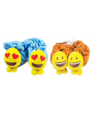 Ole Baby 3D Tie Knot Velvet Sock Shoes Emoji Applique Pack of 2 - Blue Yellow