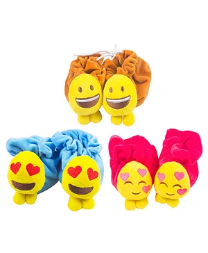 Ole Baby Tie Knot Velvet Sock Shoes Emoji Applique Pack of 3 - Yellow