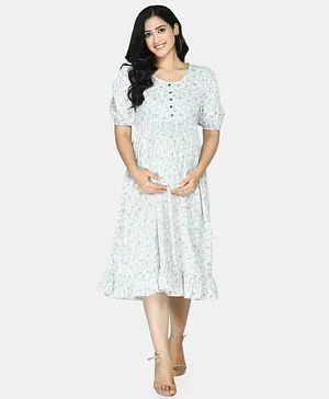 Aaruvi Ruchi Verma Half Sleeves Floral Print Maternity Dress - White