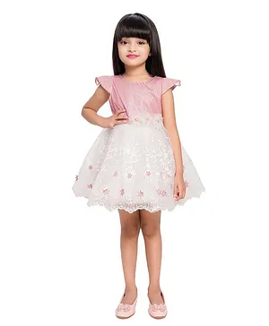 Betty By Tiny Kingdom Cap Sleeves Flower Applique Dress - Pink