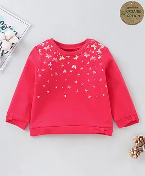 Babyoye Full Sleeve Winterwear Organic Cotton Top Butterfly Print - Pink