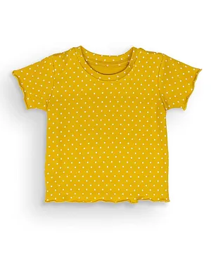 Little Carrot Polka Dot Print Half Sleeves Top - Mustard Yellow