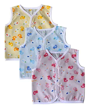 Little Angels Pack Of 3  Sleeveless Duck Print Jhablas - Multi Color