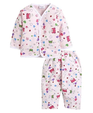 Little Angels Full Sleeves Teddy Print Tee With Pajama - Pink