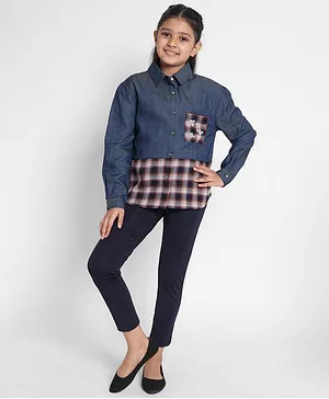 Natilene Full Sleeves Checkered Shirt Style Top - Blue