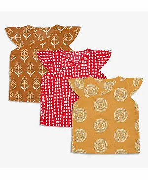 SuperBottoms Little Poppy Cap Sleeves Soft Cotton Mul Mul Jhabla Pack of 3 - Multicolour