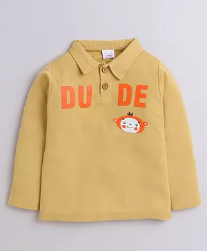 Polka Tots Full Sleeves Dude Printed Polo Tee - Yellow