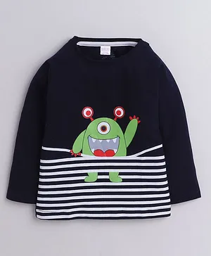 Polka Tots Full Sleeves Little Monster Printed Tee - Navy Blue