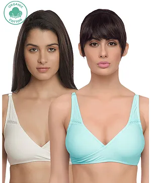 Inner Sense Organic Antimicrobial Sleeping Feeding Bra Pack Of 2 - White Blue