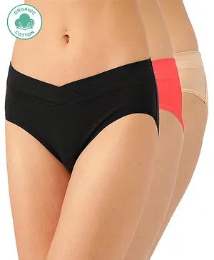 Inner Sense Organic Cotton Antimicrobial Maternity Panty Pack Of 3 - Black Red Beige