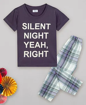 Sheer Love Silent Night Print Half Sleeves Night Suit - Purple