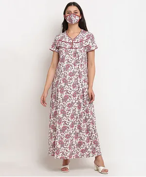 FASHIONABLY PREGNANT Half Sleeves Floral Print Nighty - Brown