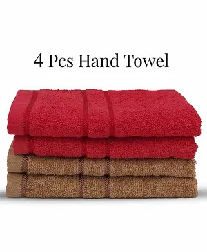 Sassoon Melrose Cotton Hand Towel Set Of 4 - Red & Brown