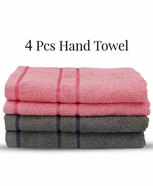 Sassoon Melrose Cotton Hand Towel Set Of 4 - Grey & Pink 