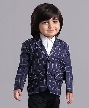Babyhug Full Sleeves Party Wear Blazer Checks - Blue